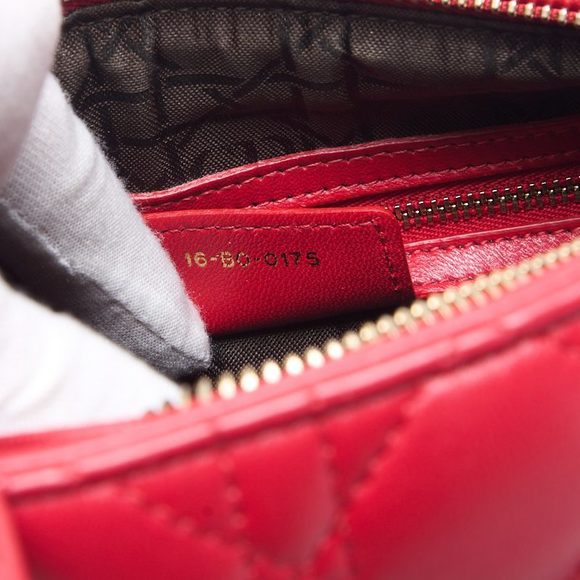 Dior Cannage Lamb Skin 2 Way Hand Bag Red Gold Hardware - Picture 10 of 12